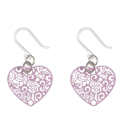 Swirly Heart Dangles Hypoallergenic Earrings for Sensitive Ears Made with Plastic Posts