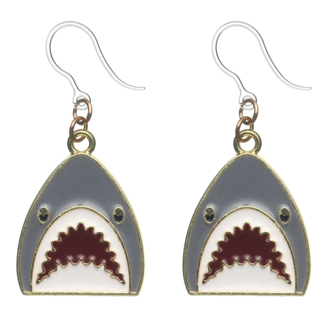 Shark Head Dangles Hypoallergenic Earrings for Sensitive Ears Made with Plastic Posts