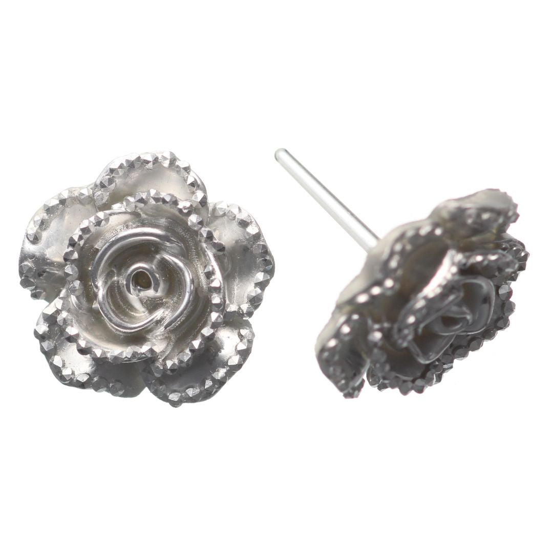 Metallic Rose Studs Hypoallergenic Earrings for Sensitive Ears Made with Plastic Posts