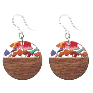 Multicolor Fleck Wooden Celluloid Dangles Hypoallergenic Earrings for Sensitive Ears Made with Plastic Posts