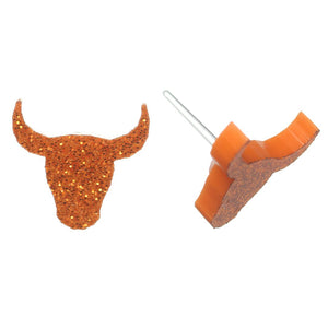 Glitter Longhorn Studs Hypoallergenic Earrings for Sensitive Ears Made with Plastic Posts