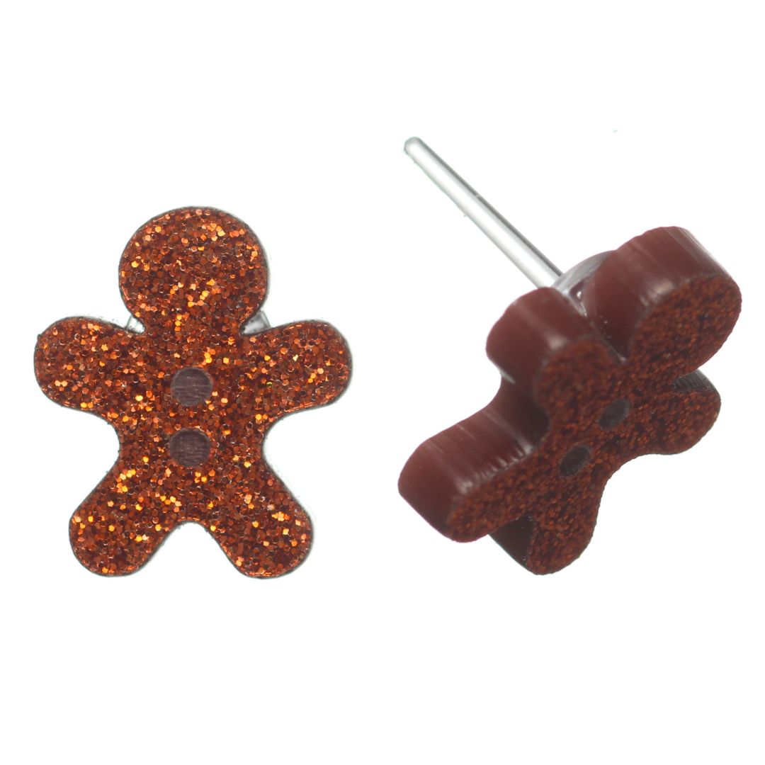 Gingerbread Man Studs Hypoallergenic Earrings for Sensitive Ears Made with Plastic Posts