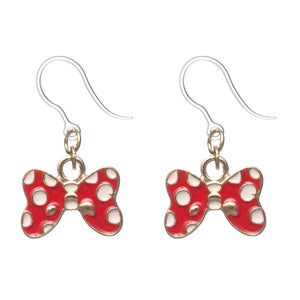 Polka Dot Bow Dangles Hypoallergenic Earrings for Sensitive Ears Made with Plastic Posts