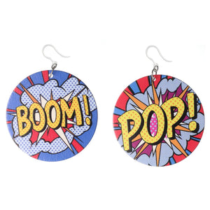 Wooden Pop Art Dangles Hypoallergenic Earrings for Sensitive Ears Made with Plastic Posts