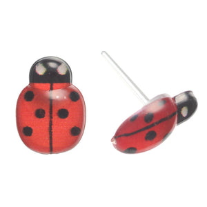 Glassy Ladybug Studs Hypoallergenic Earrings for Sensitive Ears Made with Plastic Posts