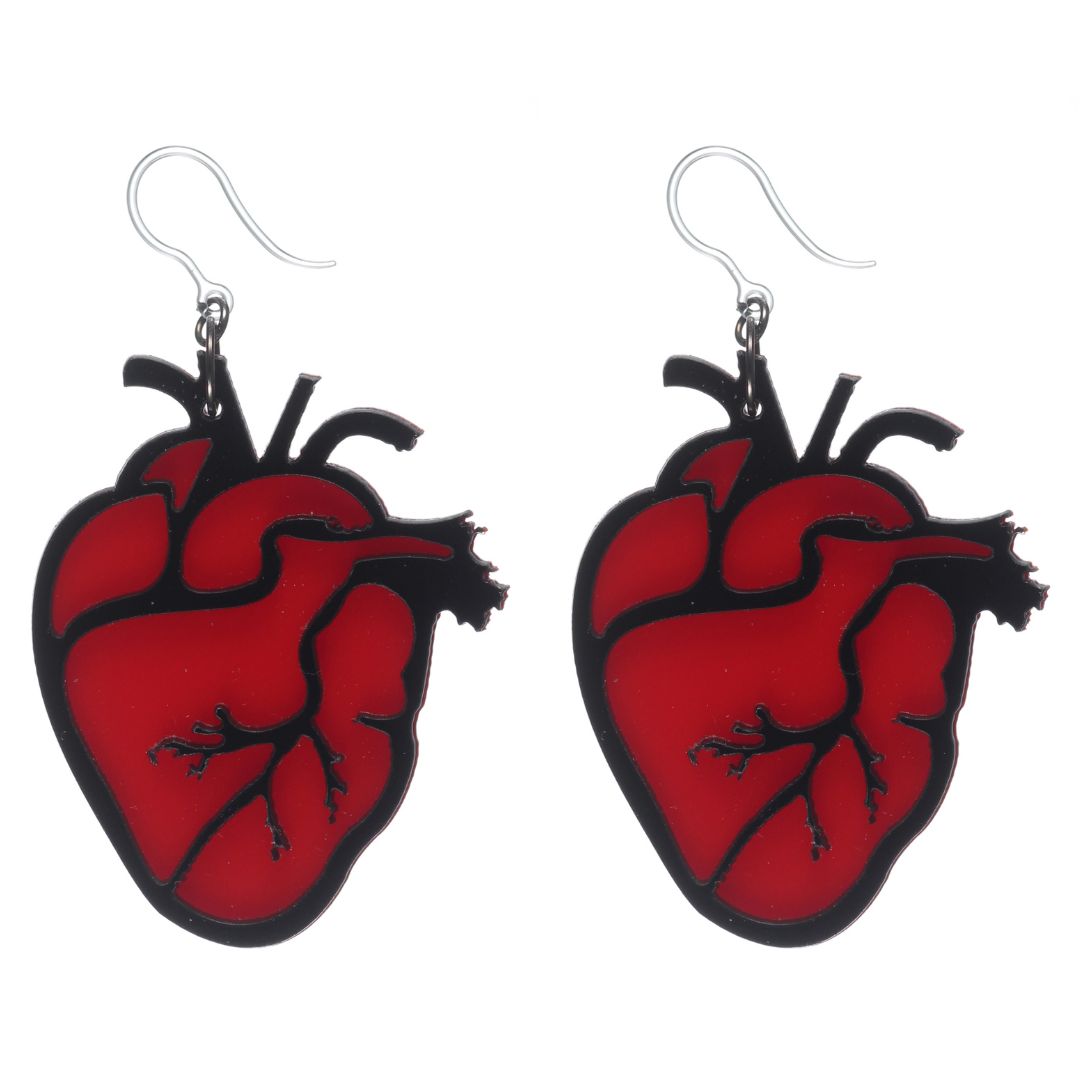 Exaggerated Anatomical Heart Dangles Hypoallergenic Earrings for Sensitive Ears Made with Plastic Posts