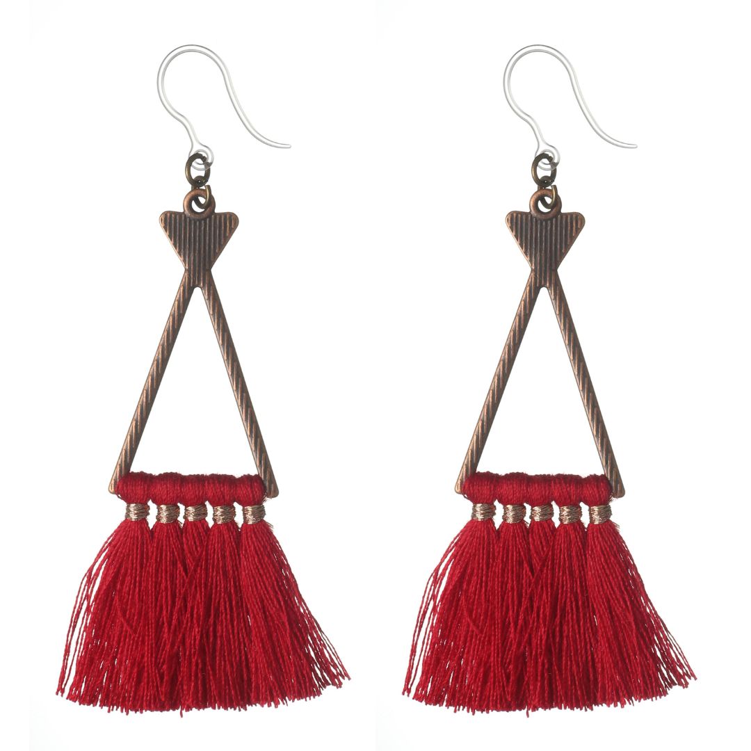 Bohemian Triangle Tassel Dangles Hypoallergenic Earrings for Sensitive Ears Made with Plastic Posts