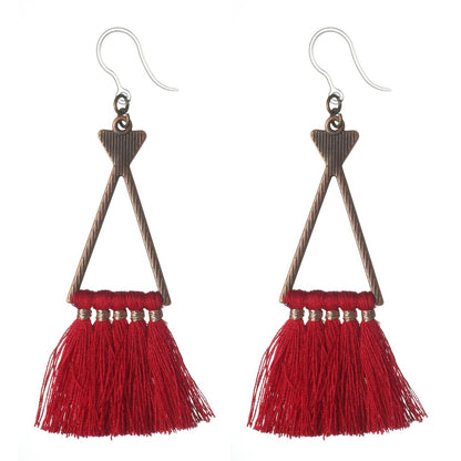 Bohemian Triangle Tassel Dangles Hypoallergenic Earrings for Sensitive Ears Made with Plastic Posts
