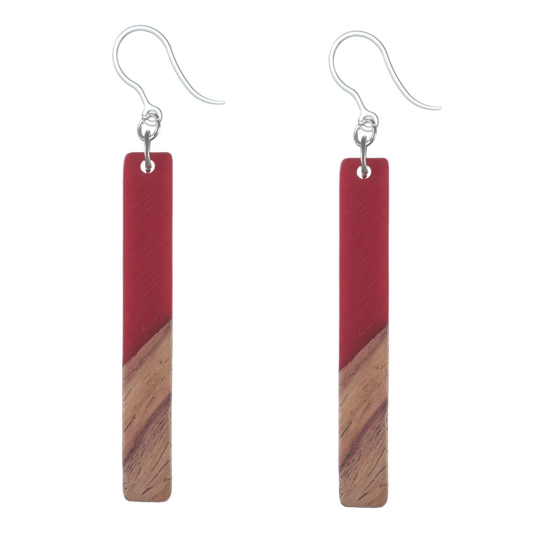 Rectangular Wooden Celluloid Dangles Hypoallergenic Earrings for Sensitive Ears Made with Plastic Posts