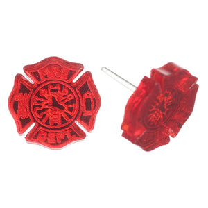 Fire Department Studs Hypoallergenic Earrings for Sensitive Ears Made with Plastic Posts