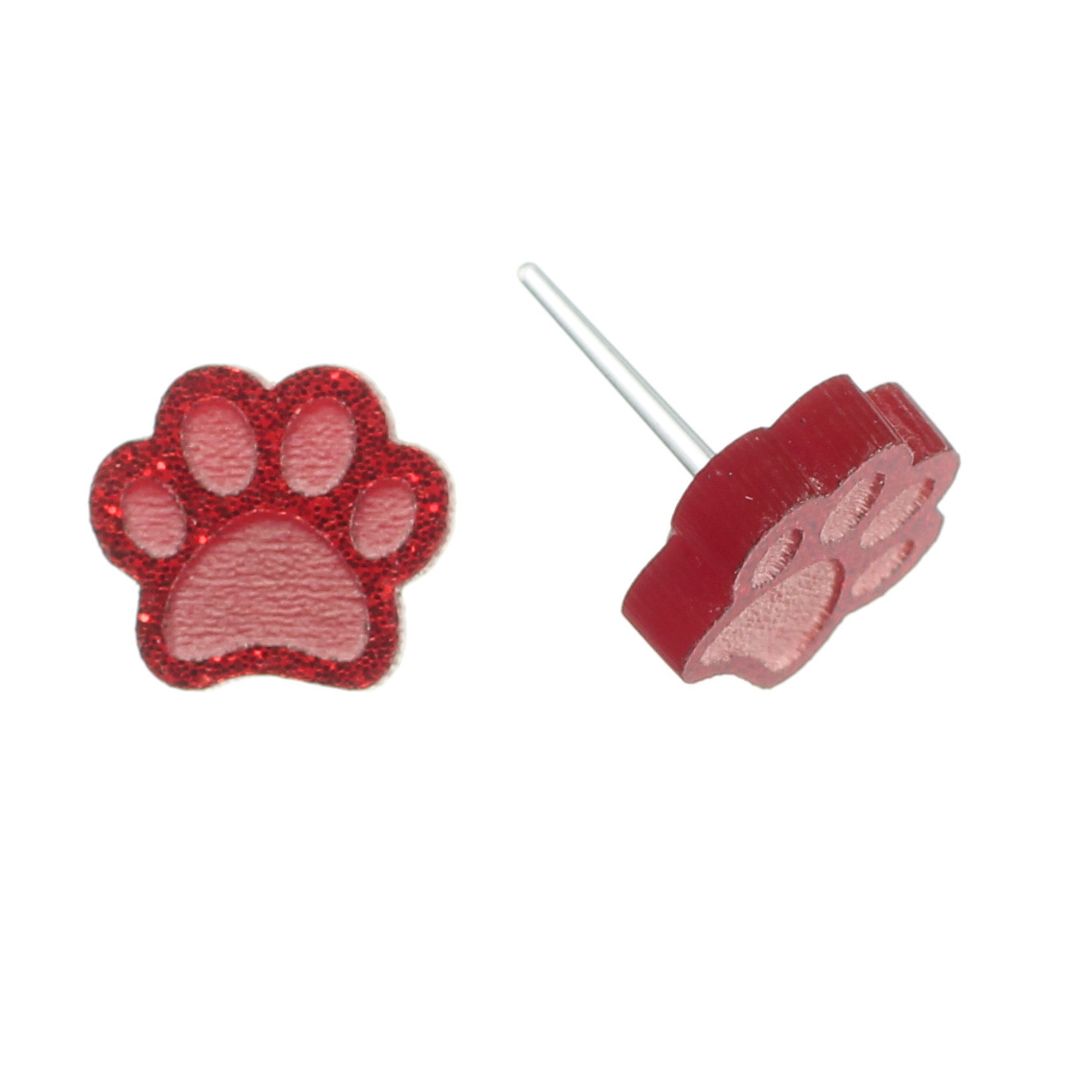 Paw Print Studs Hypoallergenic Earrings for Sensitive Ears Made with Plastic Posts