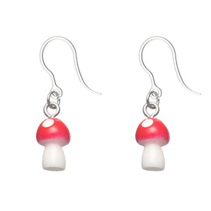 Miniature Mushroom Dangles Hypoallergenic Earrings for Sensitive Ears Made with Plastic Posts
