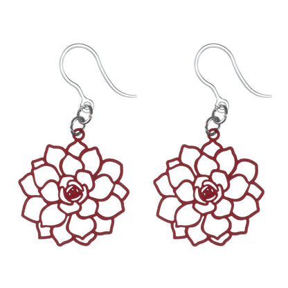 Filigree Rose Earrings (Dangles) - red