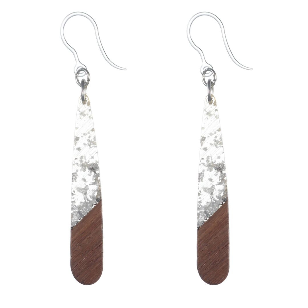Rounded Wooden Fleck Celluloid Dangles Hypoallergenic Earrings for Sensitive Ears Made with Plastic Posts