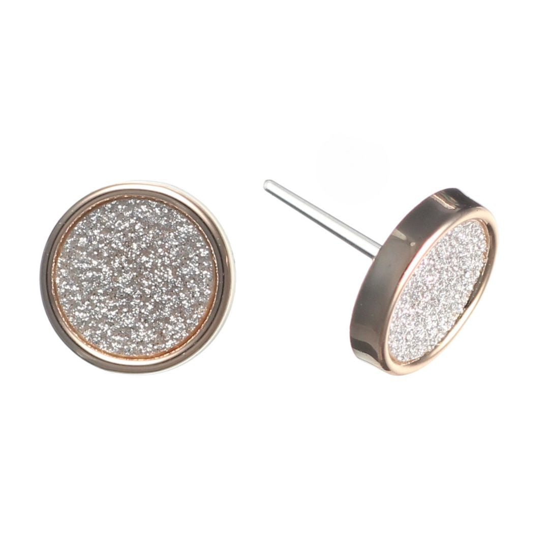 Gold Rimmed Glitter Studs Hypoallergenic Earrings for Sensitive Ears Made with Plastic Posts