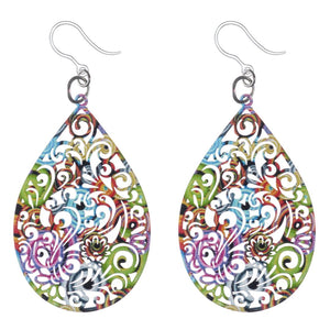 Multicolor Filigree Dangles Hypoallergenic Earrings for Sensitive Ears Made with Plastic Posts