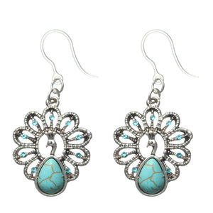 Turquoise Peacock Dangles Hypoallergenic Earrings for Sensitive Ears Made with Plastic Posts