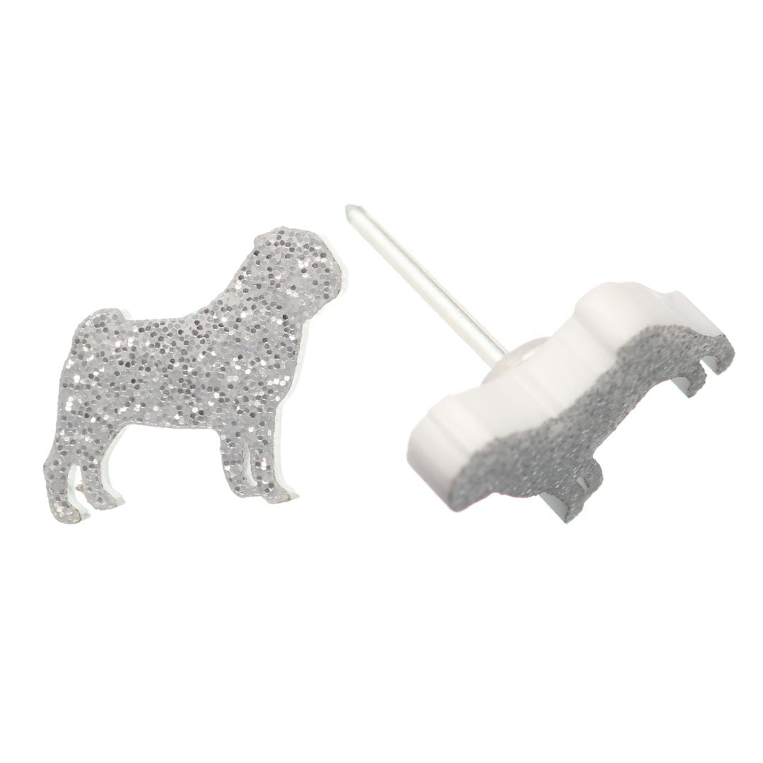 Pug Dog Glitter Studs Hypoallergenic Earrings for Sensitive Ears Made with Plastic Posts