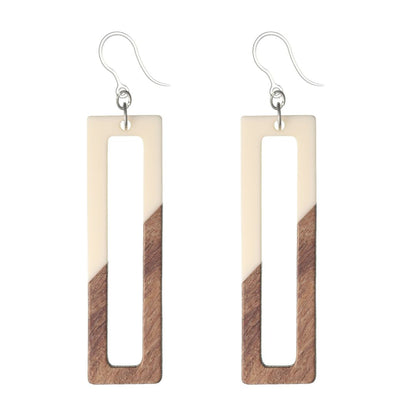 Wooden Celluloid Window Dangles Hypoallergenic Earrings for Sensitive Ears Made with Plastic Posts