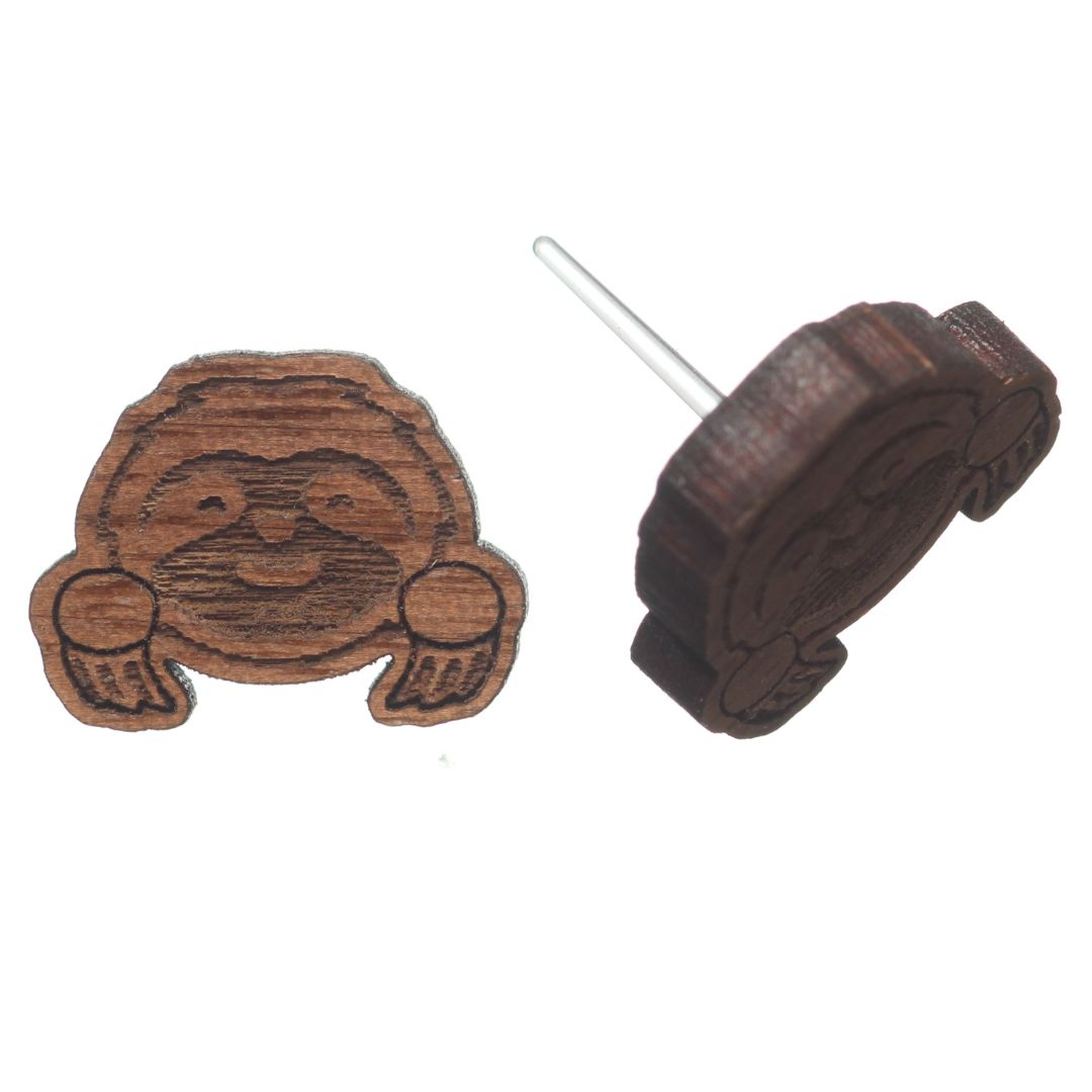 Wooden Sloth Studs Hypoallergenic Earrings for Sensitive Ears Made with Plastic Posts
