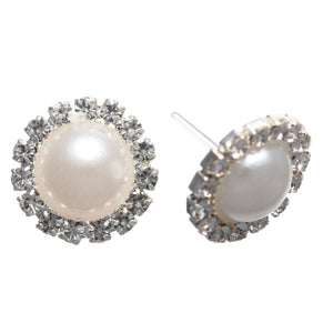 Rhinestone Wrapped Pearl Studs Hypoallergenic Earrings for Sensitive Ears Made with Plastic Posts