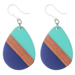  Color Block Wooden Celluloid Teardrop Earrings (Dangles) - opaque turquoise/blue
