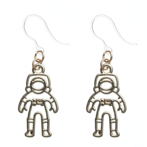 Golden Astronaut Dangles Hypoallergenic Earrings for Sensitive Ears Made with Plastic Posts