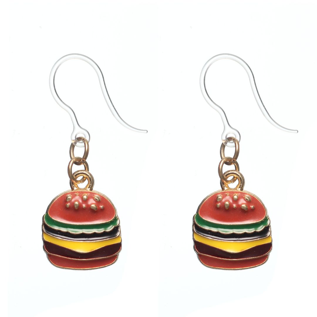 Cheeseburger Dangles Hypoallergenic Earrings for Sensitive Ears Made with Plastic Posts