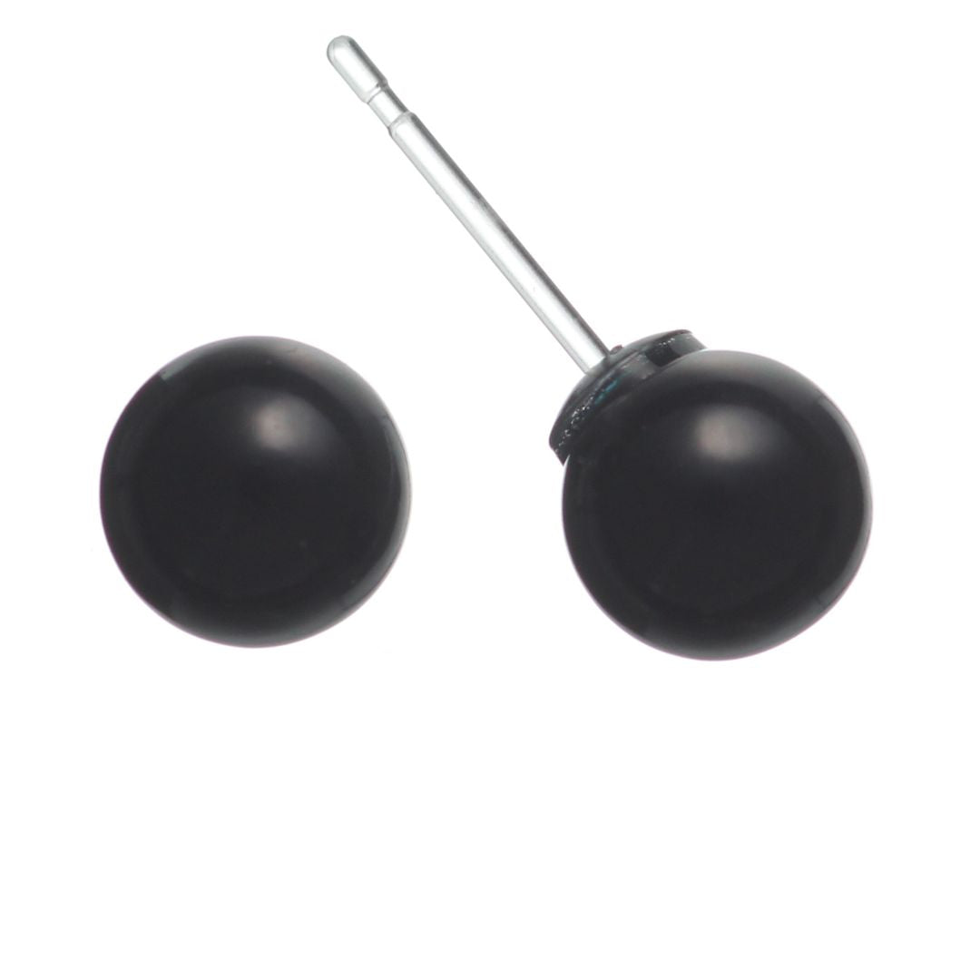 Black Pearl Studs Hypoallergenic Earrings for Sensitive Ears Made with Plastic Posts