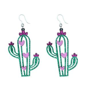 Exaggerated Cactus Heart Dangles Hypoallergenic Earrings for Sensitive Ears Made with Plastic Posts