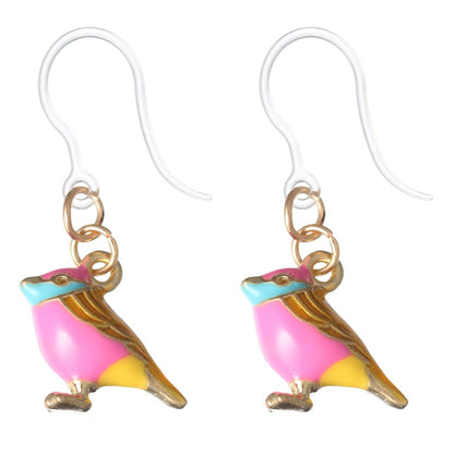Colorful Bird Dangles Hypoallergenic Earrings for Sensitive Ears Made with Plastic Posts
