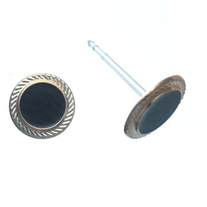 Gold Rimmed Monochrome Button Earrings (Studs) - black