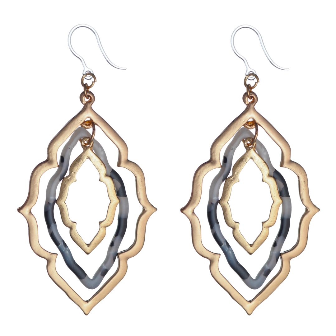 Celluloid Triple Frame Dangles Hypoallergenic Earrings for Sensitive Ears Made with Plastic Posts