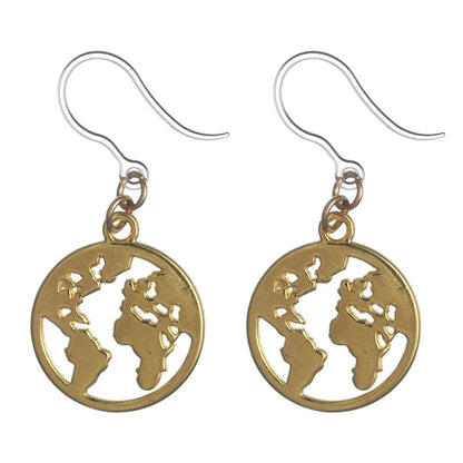 Metallic Map Dangles Hypoallergenic Earrings for Sensitive Ears Made with Plastic Posts