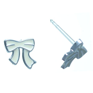 Monochrome Bow Studs Hypoallergenic Earrings for Sensitive Ears Made with Plastic Posts