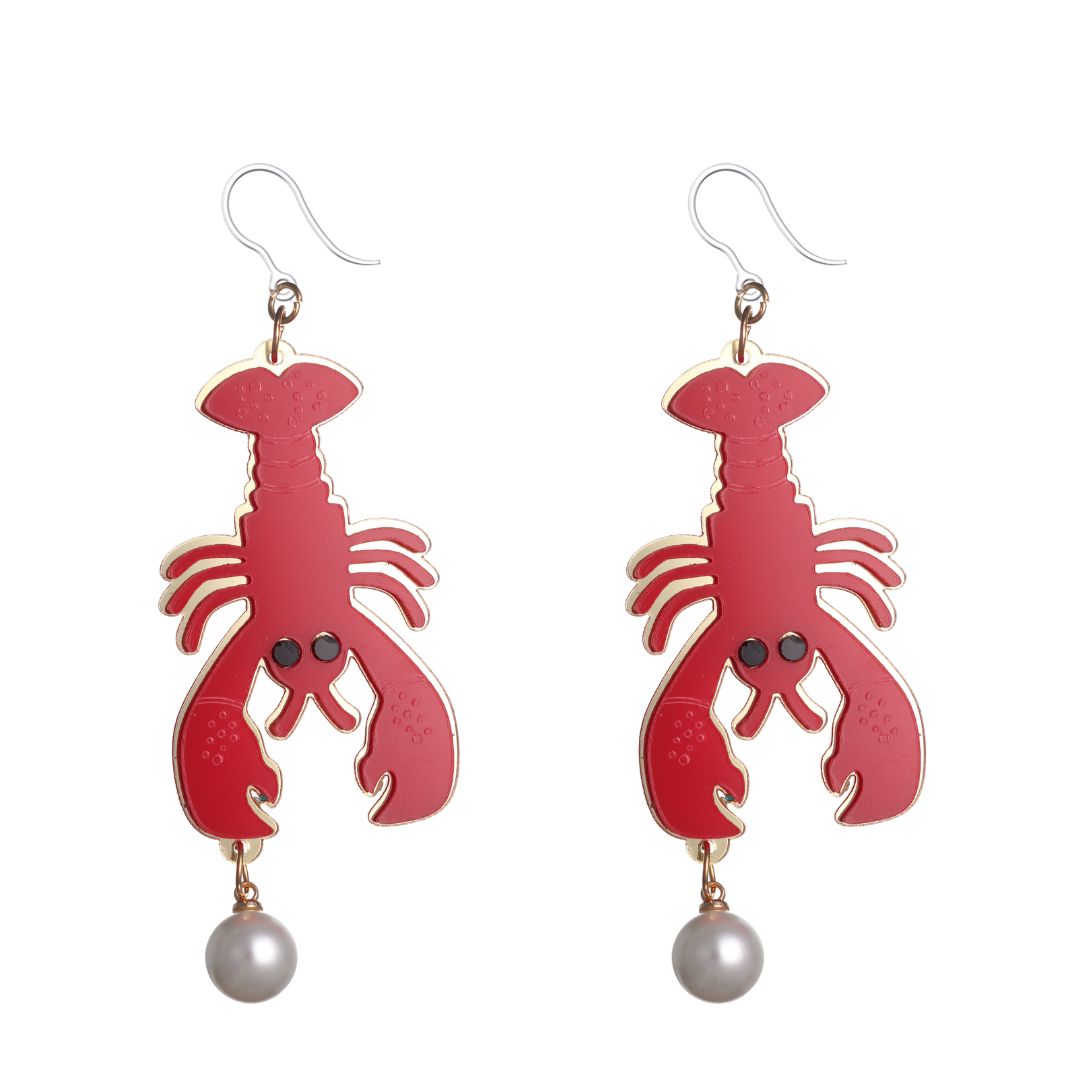 Exaggerated Pearl Lobster Dangles Hypoallergenic Earrings for Sensitive Ears Made with Plastic Posts