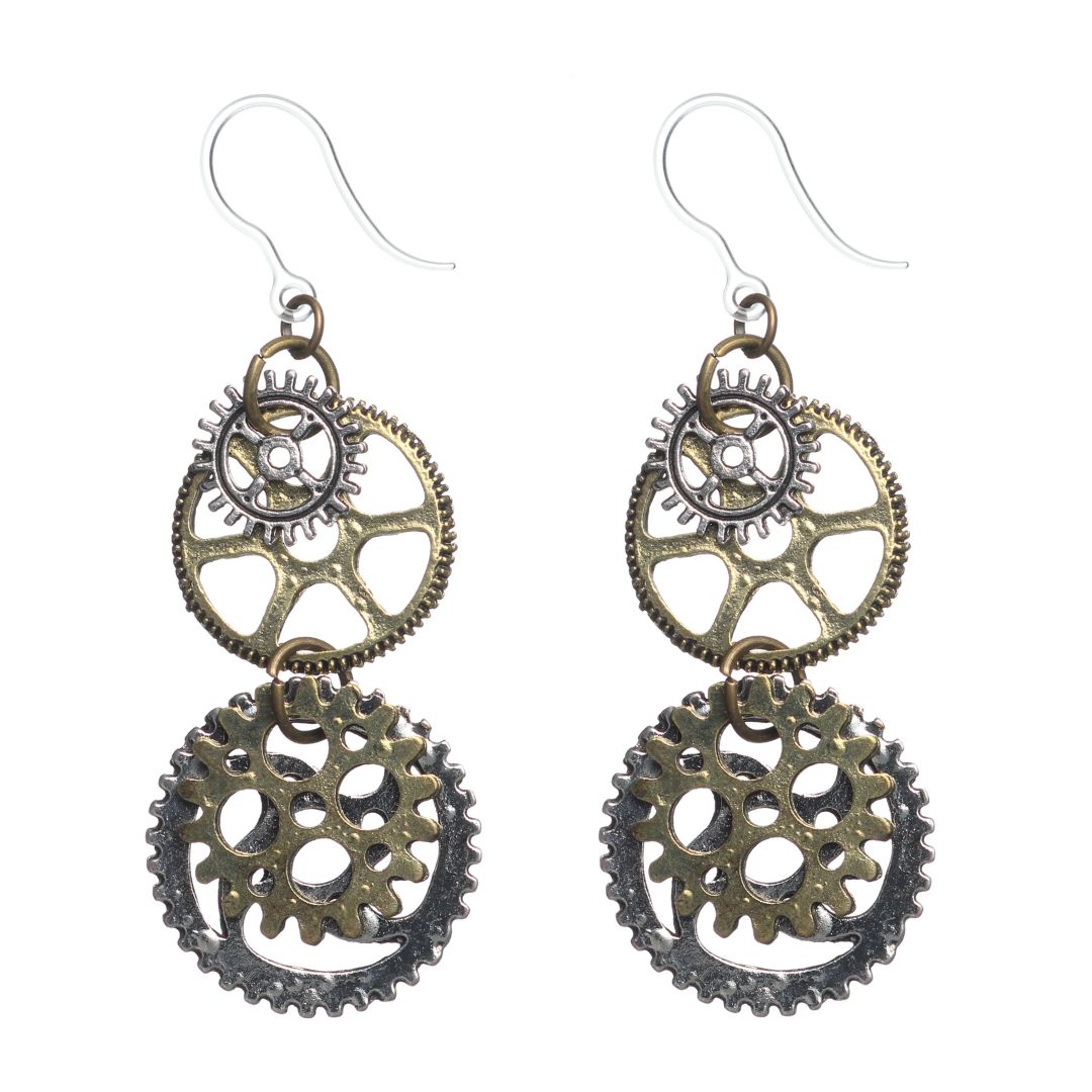 Gear Dangles Hypoallergenic Earrings for Sensitive Ears Made with Plastic Posts