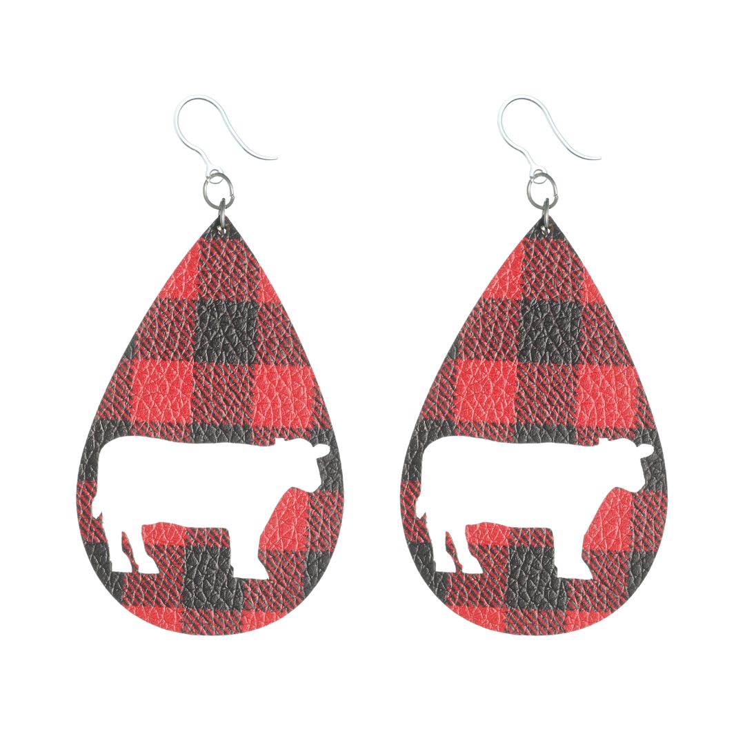 Plaid Cow Earrings (Teardrop Dangles)