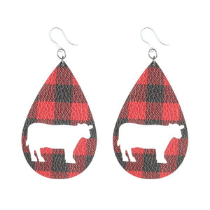 Plaid Cow Earrings (Teardrop Dangles)