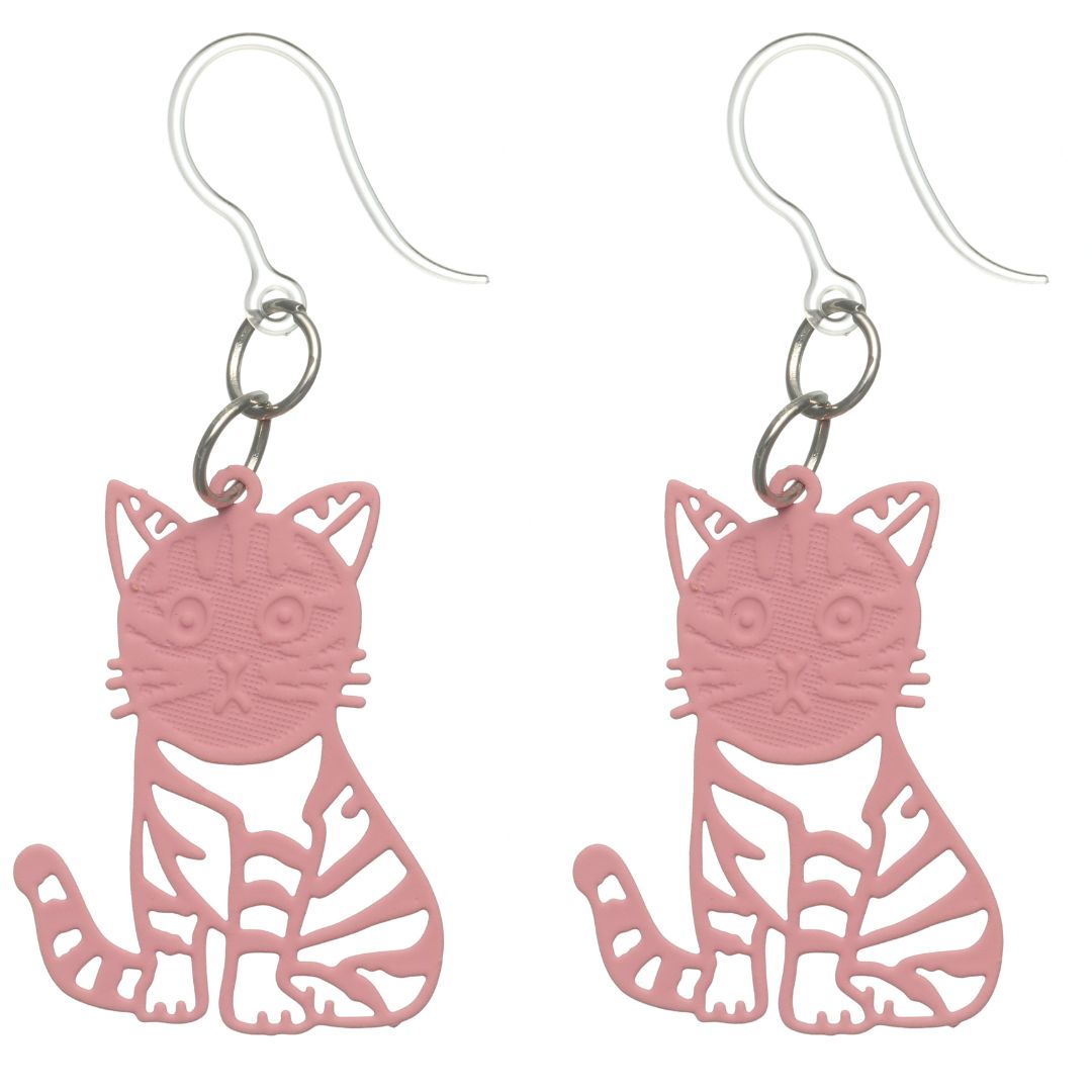 Painted Filigree Cat Earrings (Dangles)