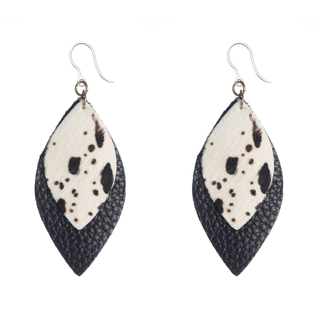 Double Layer Cowhide Earrings (Teardrop Dangles)