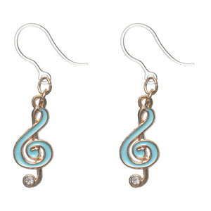 Rhinestone Treble Clef Dangles Hypoallergenic Earrings for Sensitive Ears Made with Plastic Posts