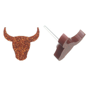 Glitter Longhorn Studs Hypoallergenic Earrings for Sensitive Ears Made with Plastic Posts