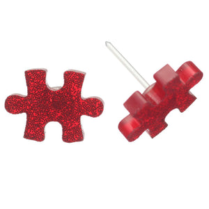 Glitter Puzzle Piece Studs Hypoallergenic Earrings for Sensitive Ears Made with Plastic Posts