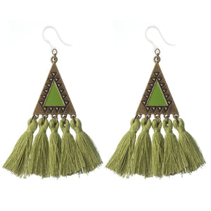 Aztec Triangle Tassel Dangles Hypoallergenic Earrings for Sensitive Ears Made with Plastic Posts