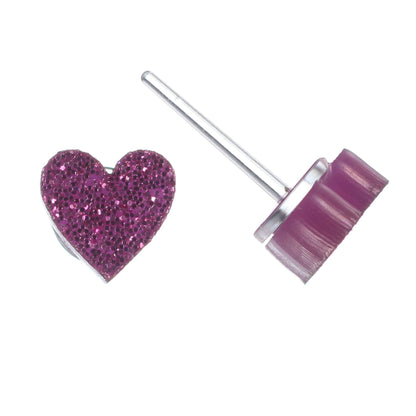 Petite Glitter Heart Studs Hypoallergenic Earrings for Sensitive Ears with Plastic Posts