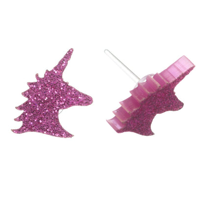 Glitter Unicorn Earrings (Studs) - magenta