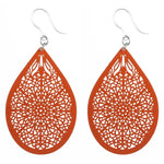 Stained Glass Teardrop Dangles Hypoallergenic Earrings for Sensitive Ears Made with Plastic Posts - Orange