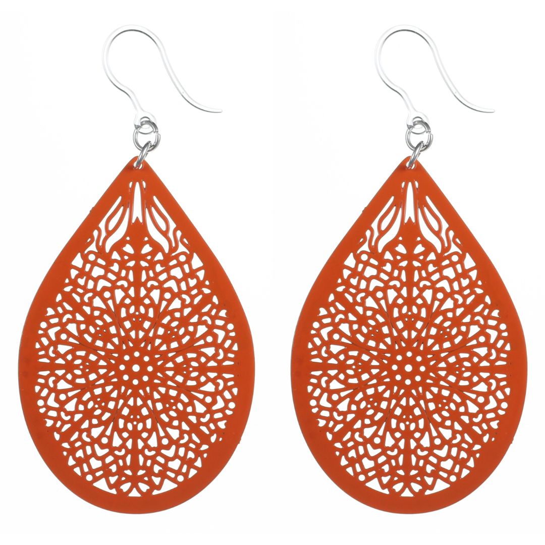 Stained Glass Teardrop Dangles Hypoallergenic Earrings for Sensitive Ears Made with Plastic Posts - Orange