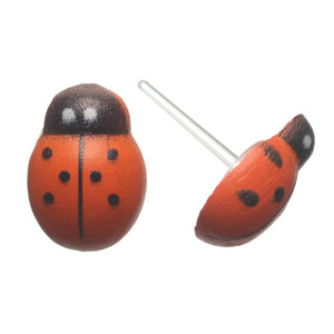 Wooden Ladybug Studs Hypoallergenic Earrings for Sensitive Ears Made with Plastic Posts